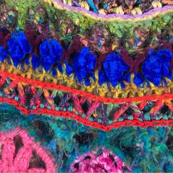 Cape Poncho Jacket Coat Sweater Cardigan Knit Crochet Thick Handmade Multicolor - Picture 9 of 14